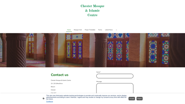 Screenshot of the Chester Shah Jalal Jame Mosque & Islamic Centre website