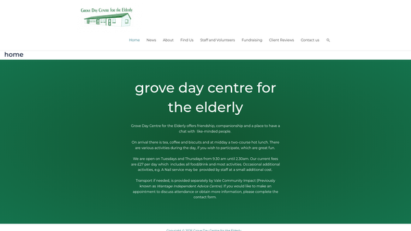 Screenshot of the Grove Day Centre For The Elderly website