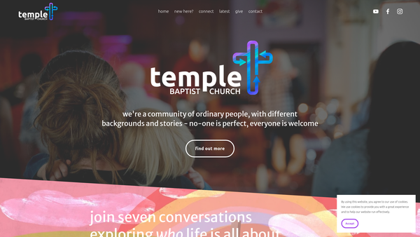 Screenshot of the Temple Baptist Church, Pontypridd website