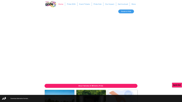 Screenshot of the Swindon & Wiltshire Pride website