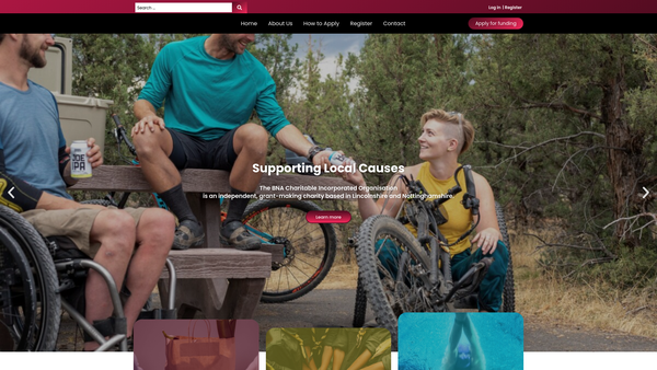 Screenshot of the Bna Charitable Incorporated Organisation website