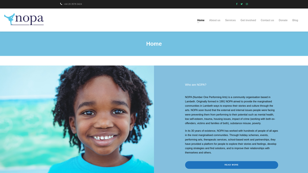 Screenshot of the No 1 Performing Arts website