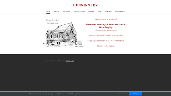 Screenshot of the Ebenezer Wesleyan Reform Church, Hunningley website