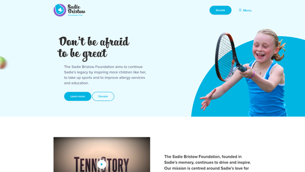 Screenshot of the Sadie Bristow Foundation website