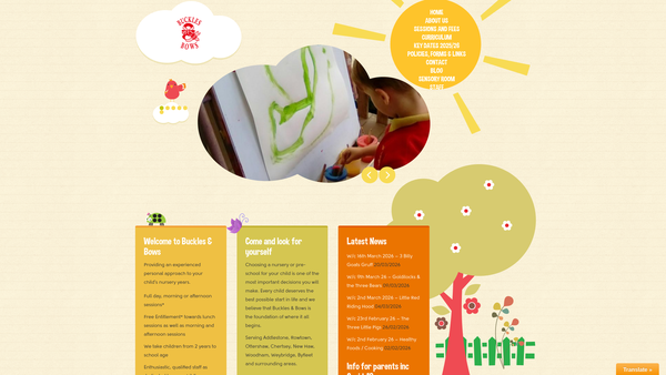 Screenshot of the Buckles And Bows Pre-School Nursery website