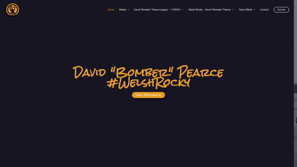 Screenshot of the David "Bomber" Pearce Legacy website