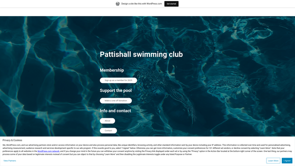 Screenshot of the Pattishall Swimming Club website