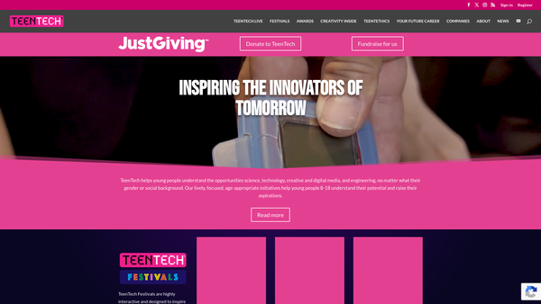 Screenshot of the Teentech Charity website