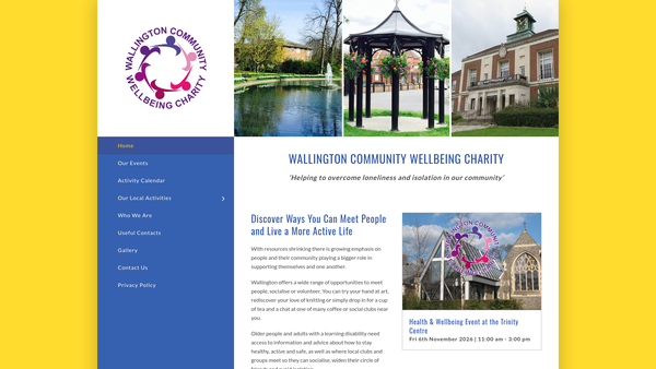Screenshot of the Wallington Community Wellbeing Charity website