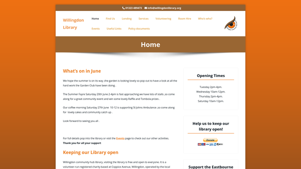 Screenshot of the Willingdon Community Hub Library Trust website
