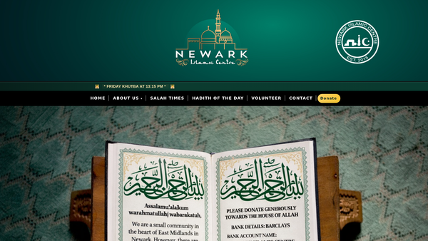 Screenshot of the Newark Islamic Centre website