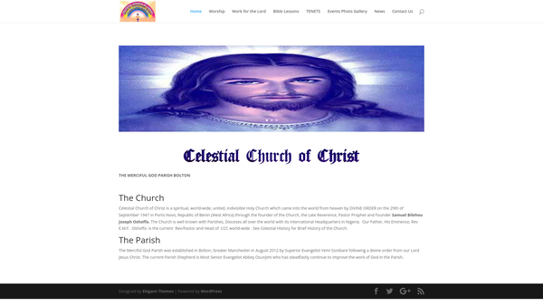 Screenshot of the Celestial Church Of Christ Merciful God Parish website