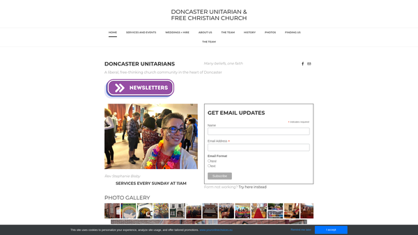 Screenshot of the Doncaster Unitarian And Free Christian Church website