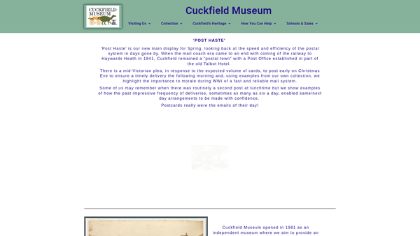 Screenshot of the Cuckfield Museum CIO website
