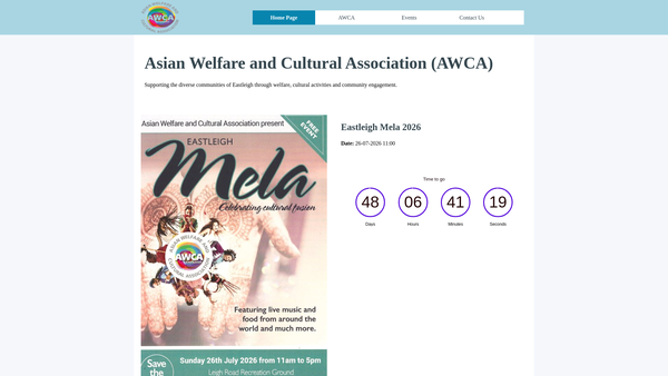 Screenshot of the Asian Welfare And Cultural Association website