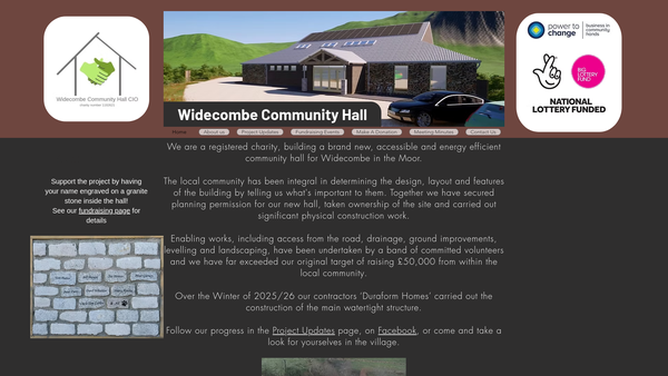 Screenshot of the Widecombe Community Hall CIO website