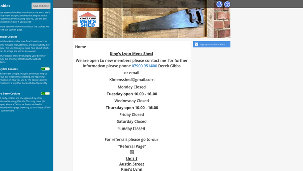 Screenshot of the King's Lynn Men's Shed website