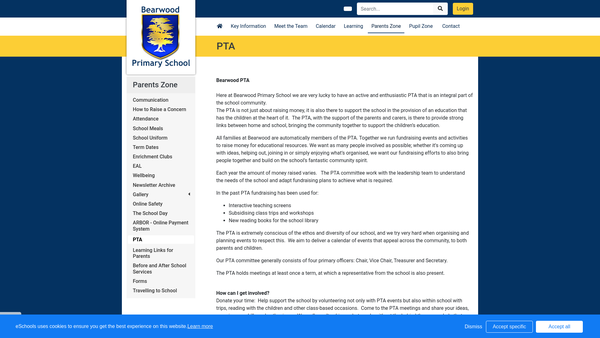 Screenshot of the Bearwood PTA website