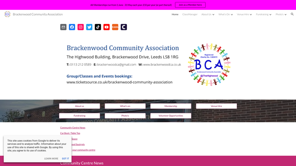 Screenshot of the Brackenwood Community Association website