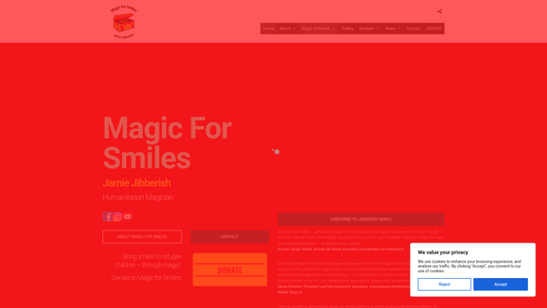 Screenshot of the Magic For Smiles website