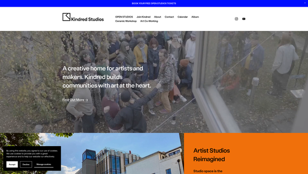 Screenshot of the Kindred Studios website