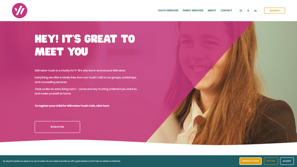 Screenshot of the Wilmslow Youth website