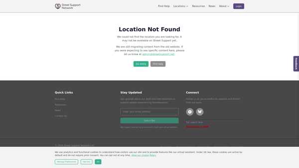 Screenshot of the Bcp Homelessness Action website