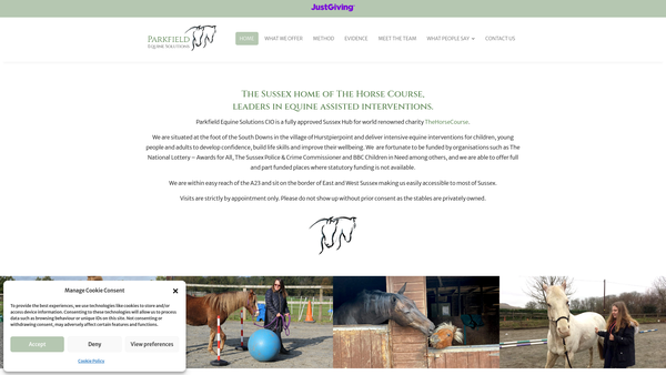 Screenshot of the Parkfield Equine Solutions website