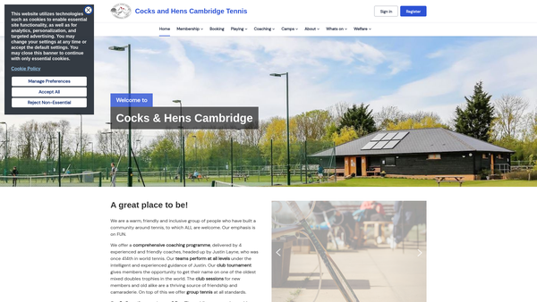 Screenshot of the The Cocks And Hens Lawn Tennis Club website