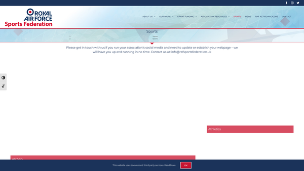 Screenshot of the Royal Air Force Sports Parachute Association website