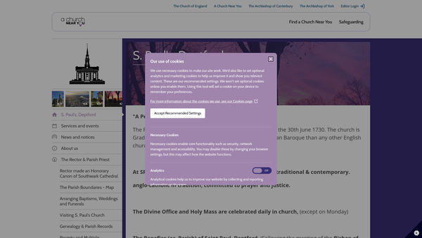 Screenshot of the The Parochial Church Council Of The Ecclesiastical Parish Of S. Paul, Deptford website