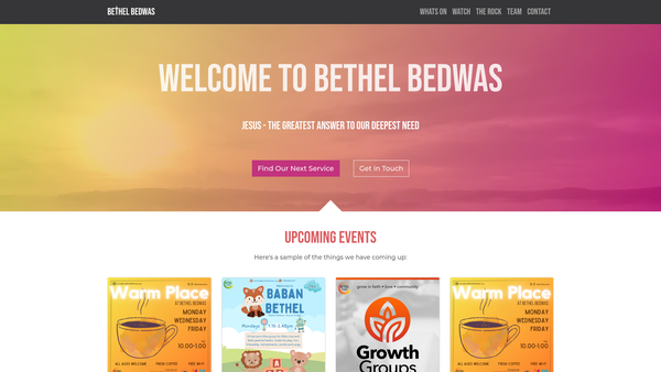 Screenshot of the Bethel Baptist Church, Bedwas website