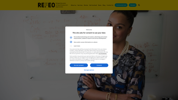 Screenshot of the Refugee Education For Equal Employment Opportunities website
