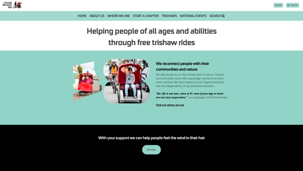 Screenshot of the Cycling Without Age England website