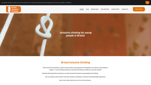 Screenshot of the Bristol Inclusive Climbing website