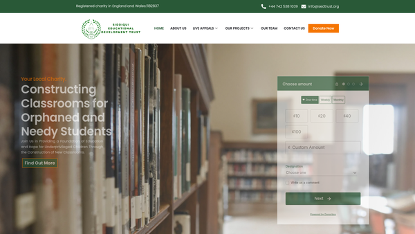 Screenshot of the Siddiqui Educational Development Trust website