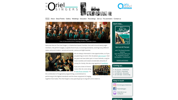 Screenshot of the The Oriel Singers Of Cheltenham website