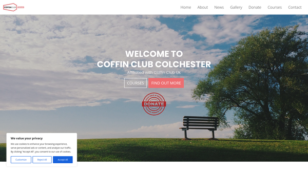 Screenshot of the Coffin Club Colchester website