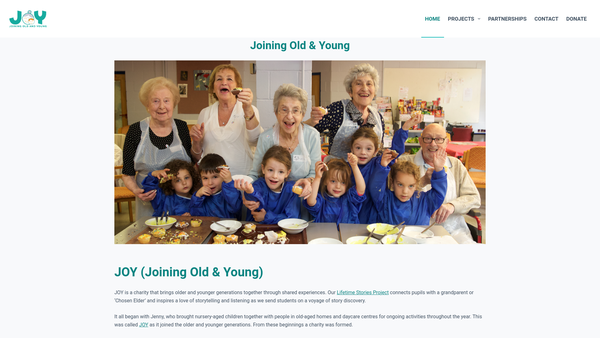 Screenshot of the Joy (Joining Old And Young) website