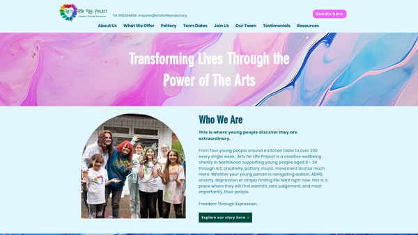 Screenshot of the Arts For Life Project (UK) website