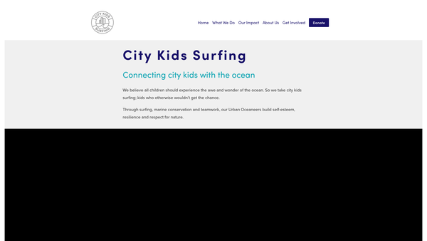 Screenshot of the City Kids Surfing website