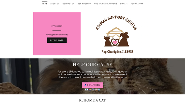 Screenshot of the Animal Support Angels website