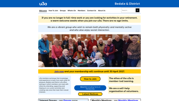 Screenshot of the Bedale & District U3A website