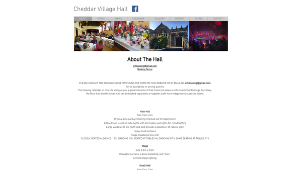 Screenshot of the Cheddar Village Hall website