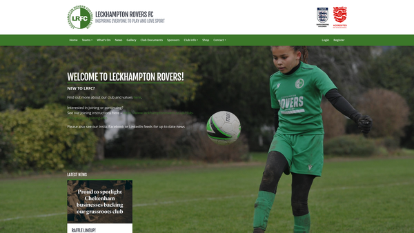 Screenshot of the Leckhampton Rovers Football Club website