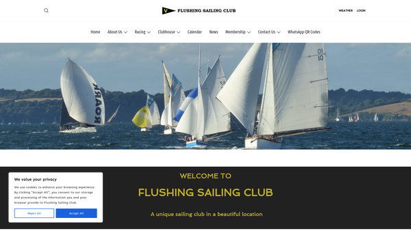 Screenshot of the Flushing Sailing Club website