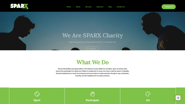 Screenshot of the SPARX Charity website