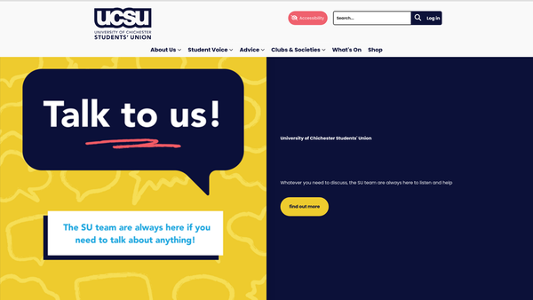 Screenshot of the University Of Chichester Students' Union website