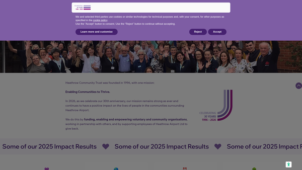 Screenshot of the Heathrow Community Trust website