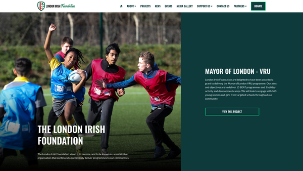 Screenshot of the London Irish Foundation website